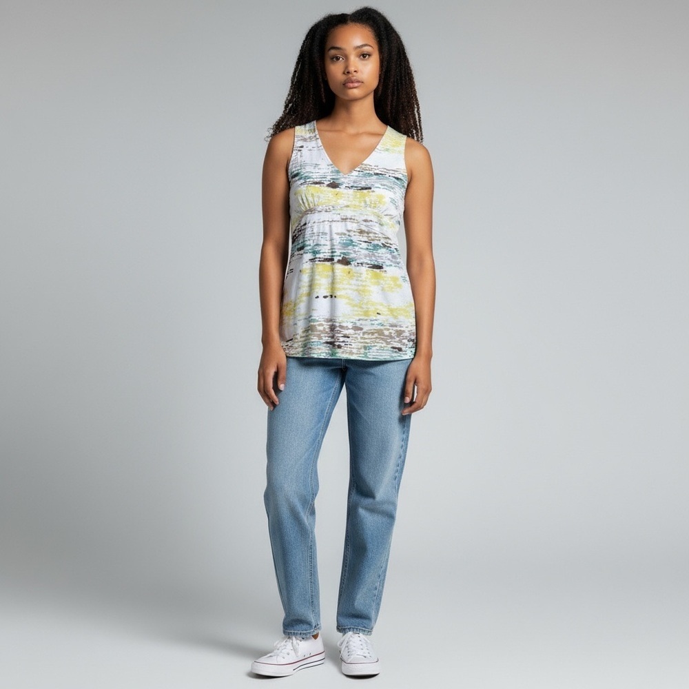 Koppen White and Yellow Patterned Sleeveless Top